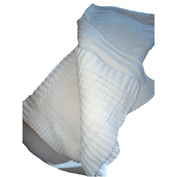 Pottery Barn Ivory Cable Knit Throw Blanket Cotton Blend Soft Cozy 2010 50X60” - Picture 5 of 7